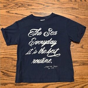 Zara Navy Short-Sleeve Tee with White Script Graphic